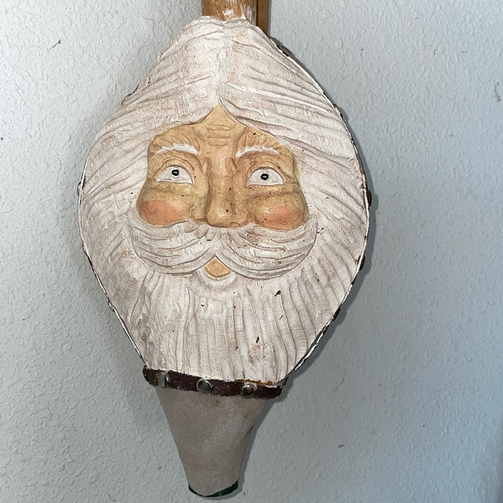 Vintage Wood Carved Santa Face Fireplace Bellows